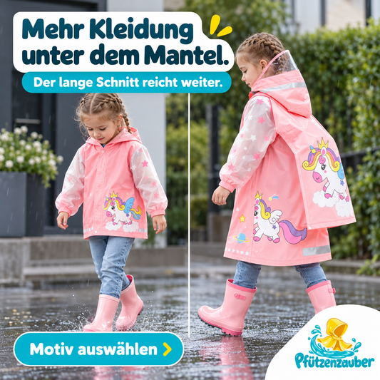 Pfützenzauber 🧙Kinderregenmantel mit Platz für den Rucksack