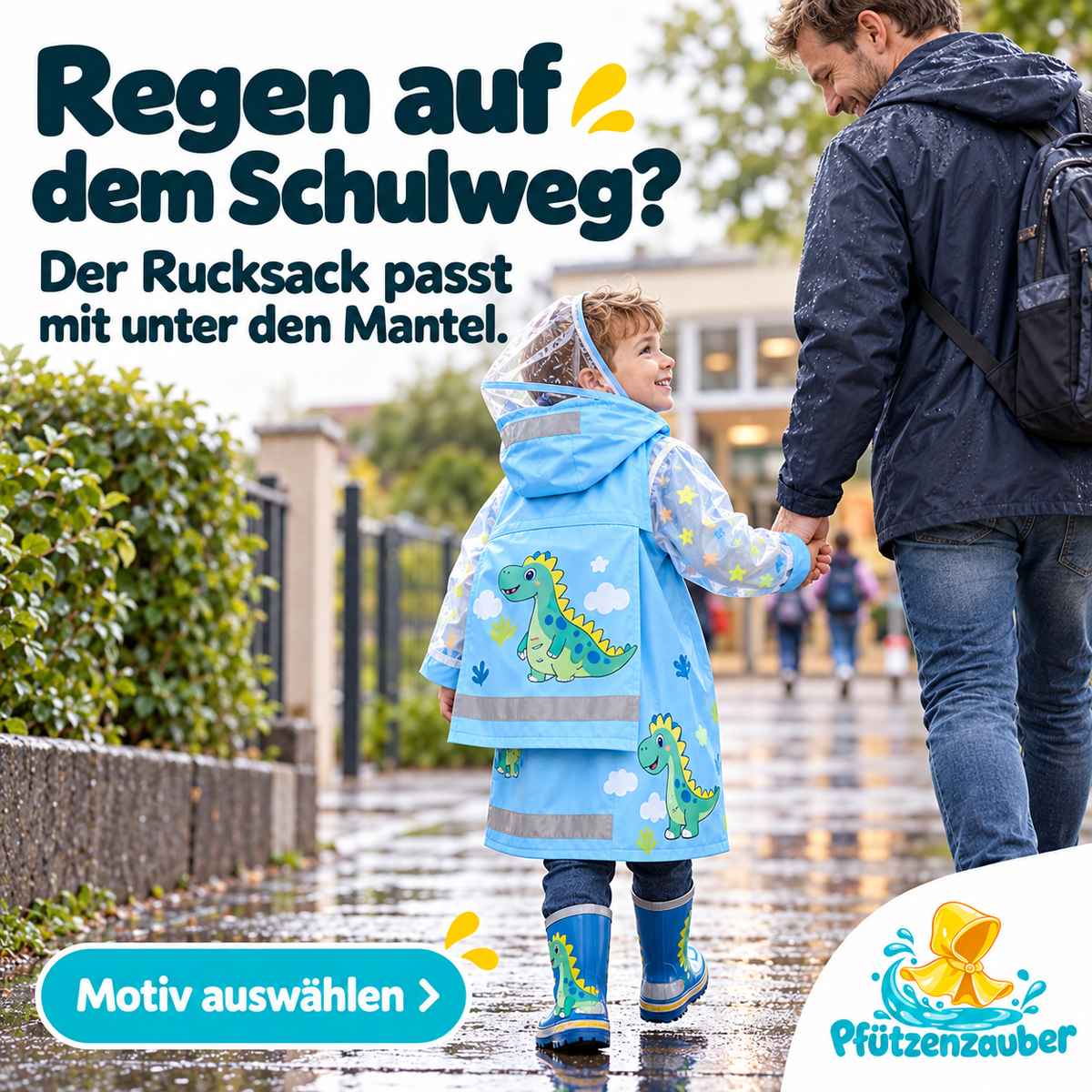 Pfützenzauber 🧙Kinderregenmantel mit Platz für den Rucksack