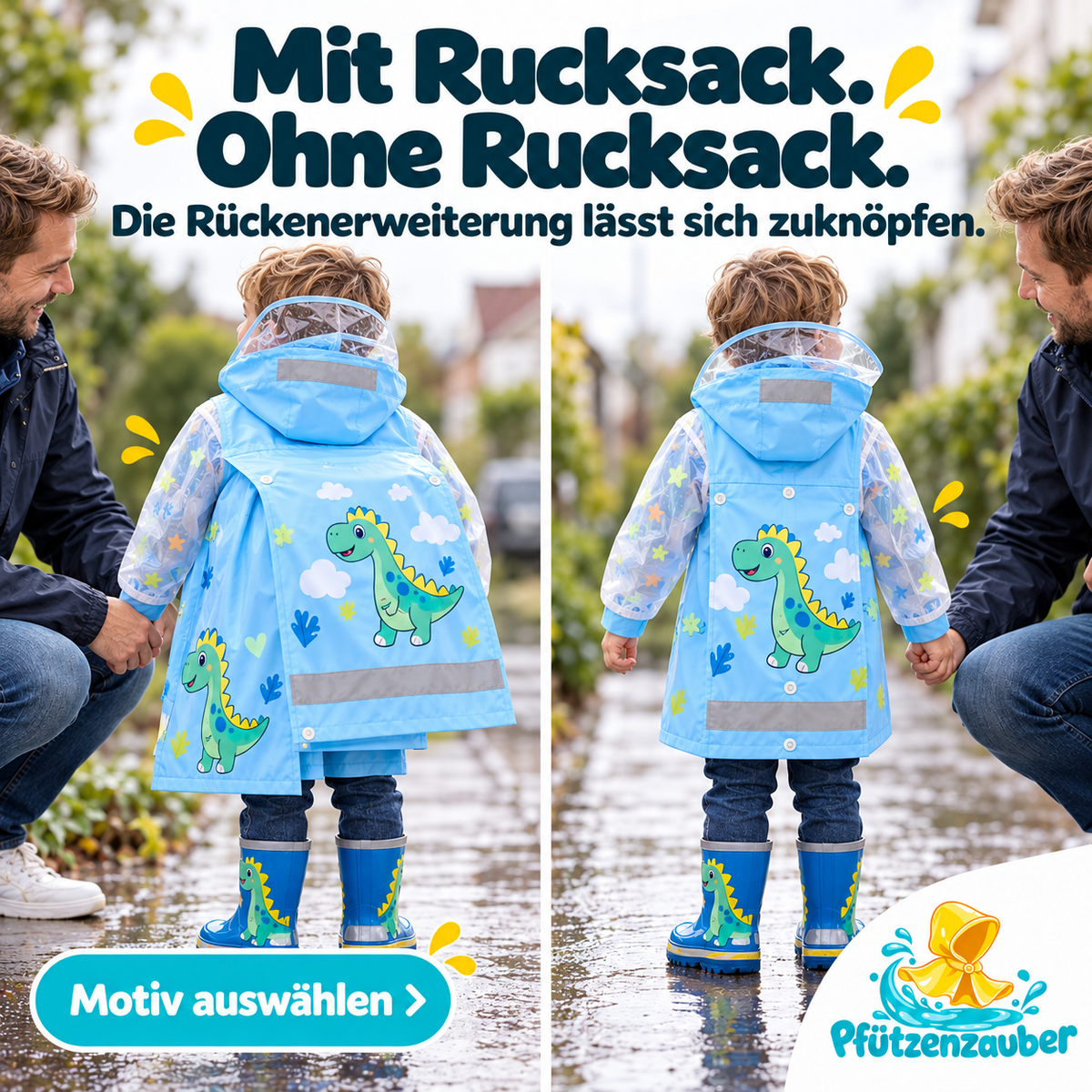 Pfützenzauber 🧙Kinderregenmantel mit Platz für den Rucksack