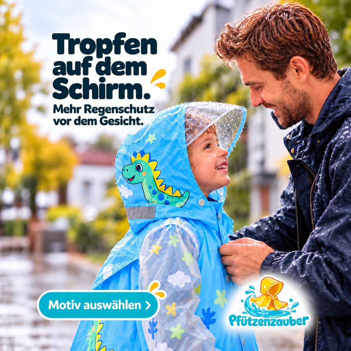 Pfützenzauber 🧙Kinderregenmantel mit Platz für den Rucksack