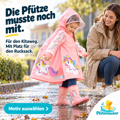 Pfützenzauber 🧙Kinderregenmantel mit Platz für den Rucksack