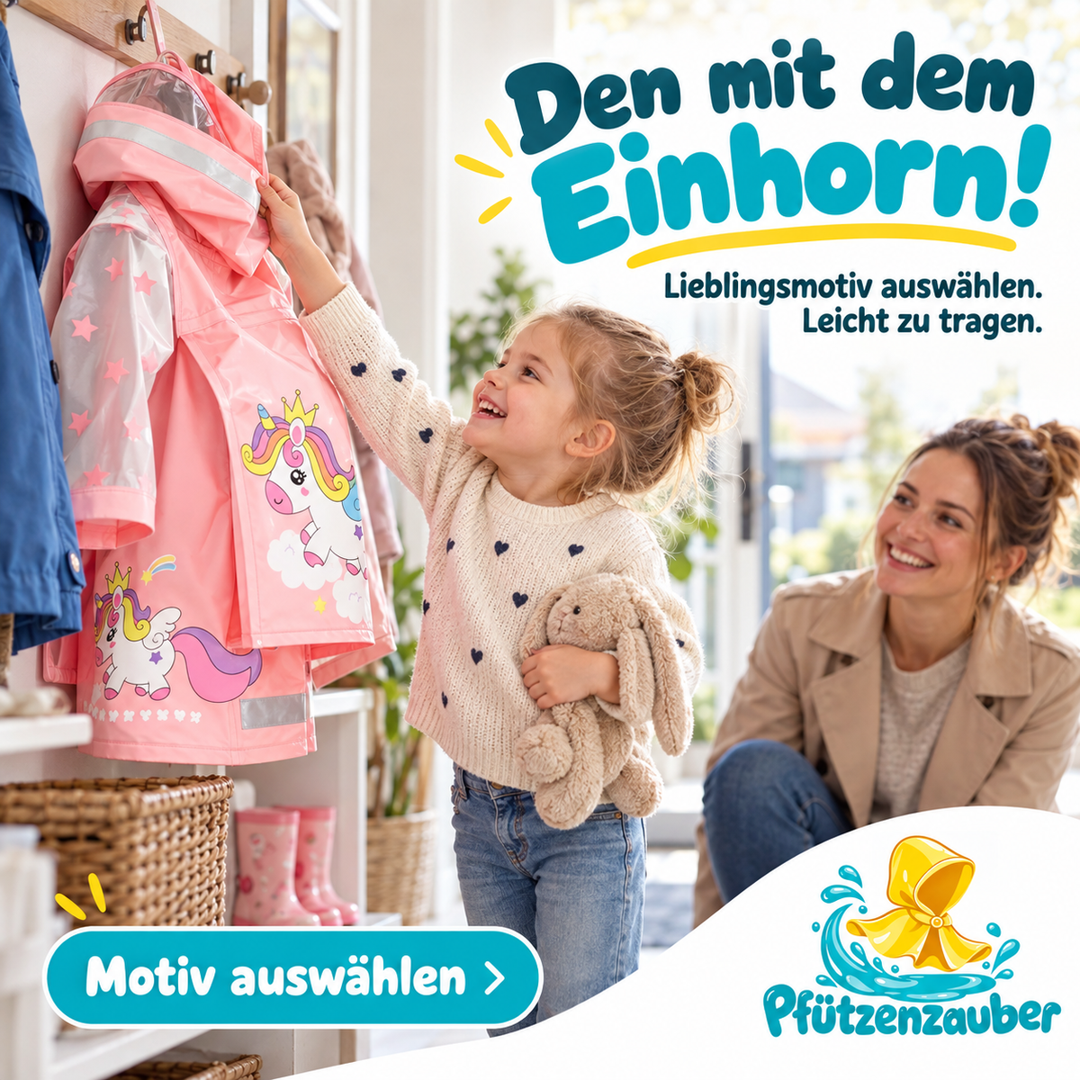 Pfützenzauber 🧙Kinderregenmantel mit Platz für den Rucksack