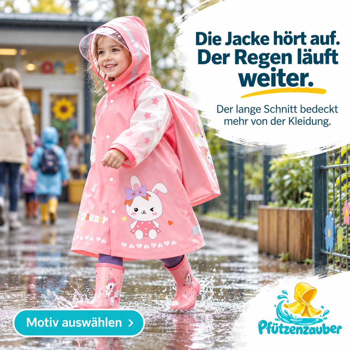 Pfützenzauber 🧙Kinderregenmantel mit Platz für den Rucksack
